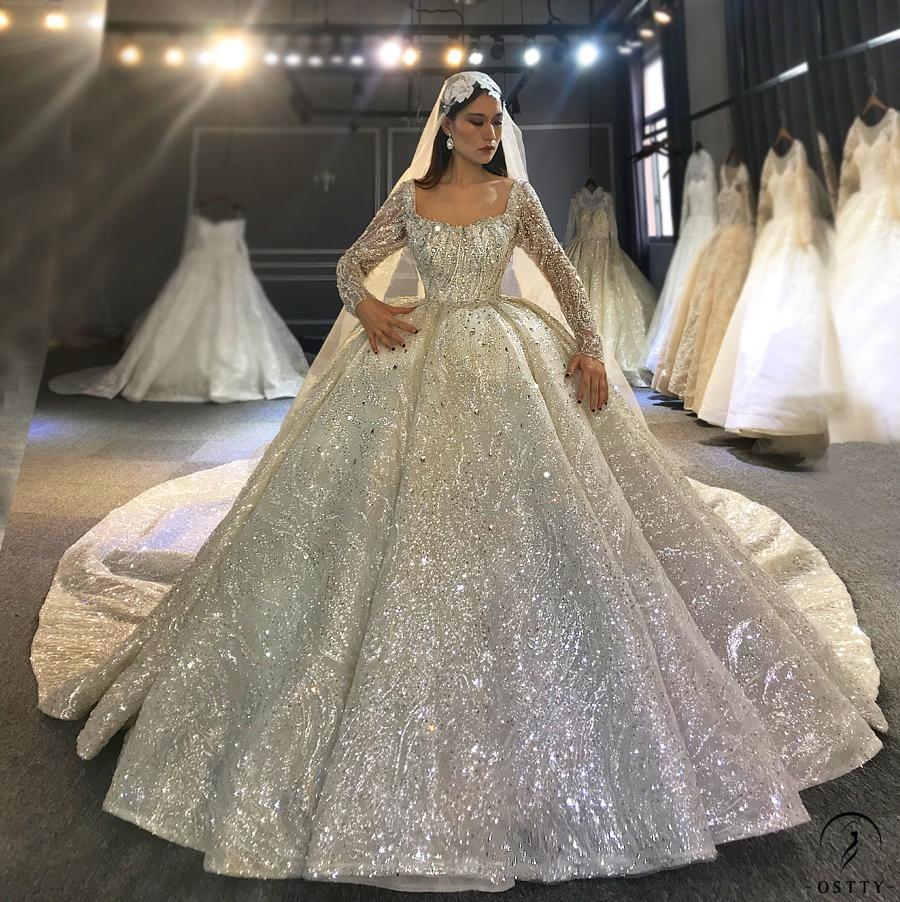 Luxury White Wedding Dress Long Sleeve Ball Gown Crystal Dresses OS856  $1,288.99 - OSTTY